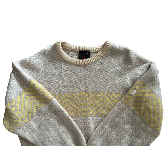 Vintage DEMETRE 100% Wool Knit Sweater Beige & Yellow Geometric Pattern Size XLa - Picture 3 of 12